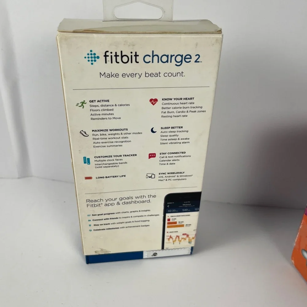 Fitbit Charge 2 Heart Rate Fitness Wristband Black Stainless Steel Large New